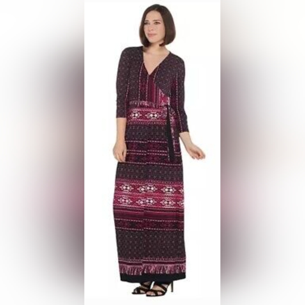 Attitudes by Renee Como Jersey Printed Faux Wrap Maxi Dress Size Small